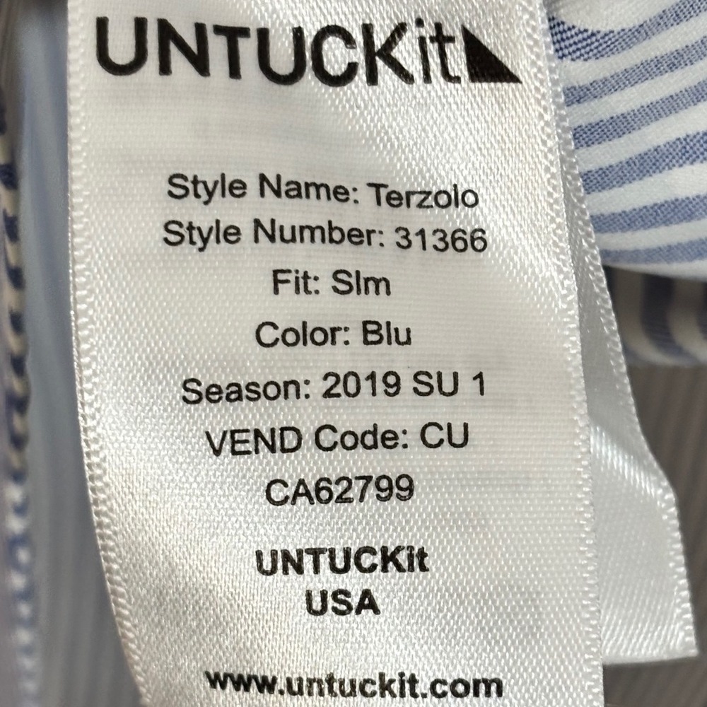 UNTUCKit Button Down Mens XXL Blue White Stripe Slim Fit Performance Stretch - Picture 9 of 10
